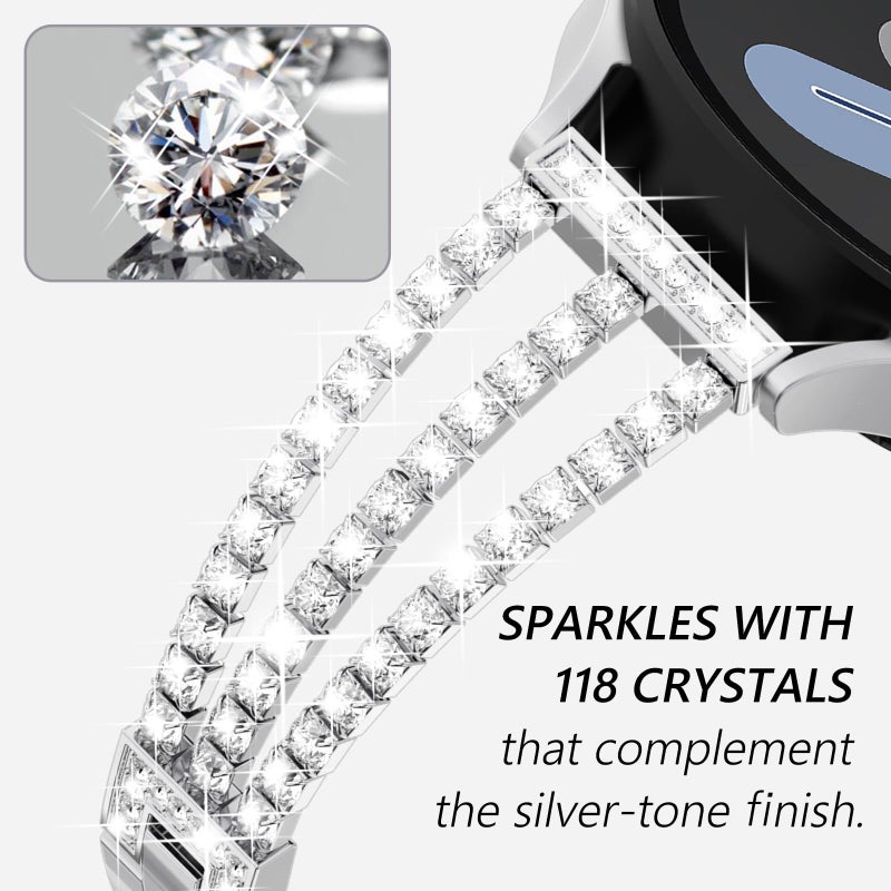 FULLIFE Compatible with Samsung Galaxy Watch 7 6 5 4 FE Band 40mm 44mm for Women, Jewelry Metal Wristband Strap for Galaxy Watch 6 Classic 4 Classic 5 Pro 43mm 47mm 42mm 46mm 45mm 20mm, Silver - Image 3