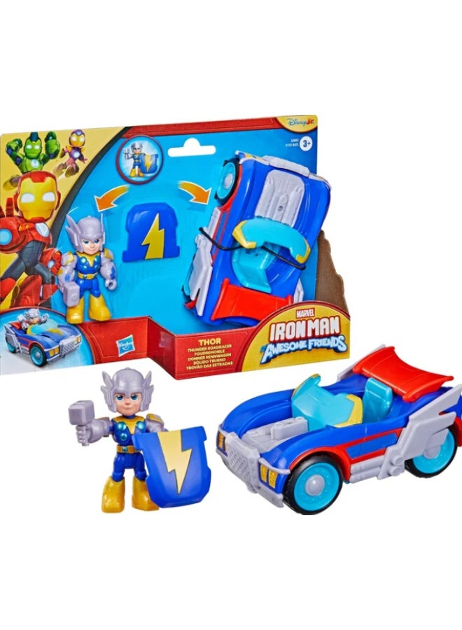 Hasbro Marvel Marvel Iron Man and His Awesome Friends Thor Thunder Roadracer Action Figure & Toy Vehicle Set - Image 2