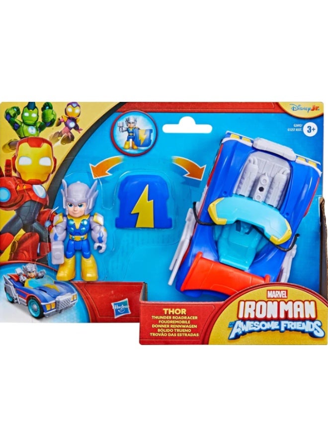 Hasbro Marvel Marvel Iron Man and His Awesome Friends Thor Thunder Roadracer Action Figure & Toy Vehicle Set - Image 4