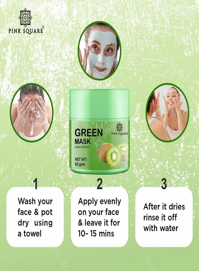 Pink Square Kiwi Extract Green Mask for Face (Pack of 1, 50 gram)|Face Mask for Glowing Skin Face Mask Face Mask for Women Skin Care Ideal Use for Men and Women for Dry Skin| - Image 2