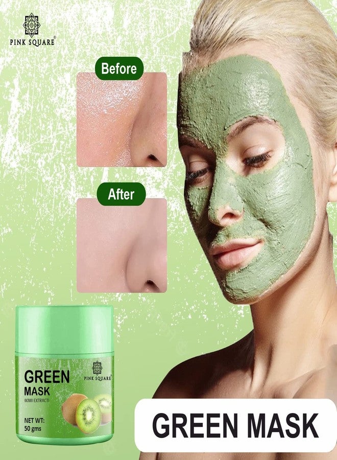 Pink Square Kiwi Extract Green Mask for Face (Pack of 1, 50 gram)|Face Mask for Glowing Skin Face Mask Face Mask for Women Skin Care Ideal Use for Men and Women for Dry Skin| - Image 1