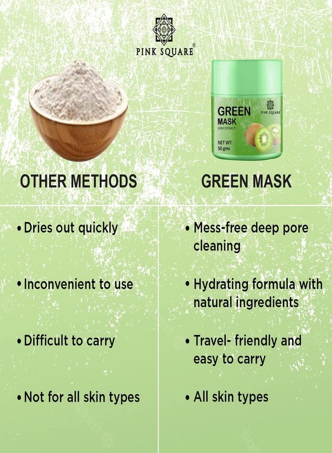 Pink Square Kiwi Extract Green Mask for Face (Pack of 1, 50 gram)|Face Mask for Glowing Skin Face Mask Face Mask for Women Skin Care Ideal Use for Men and Women for Dry Skin| - Image 4