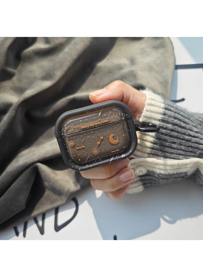 Green Airpods 3 Case with Celestial Meteor Shower Moon Stars Design Durable Translucent Cover Keyring Clasp - Image 4