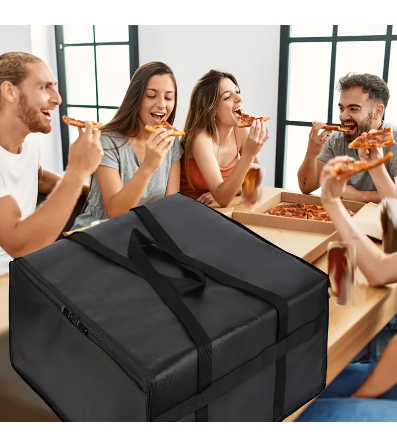 Insulated Pizza Delivery Bag 19.69 X 19.69 X 8.07 Inch Large Pizza Carrier For Takeout Food Delivery Professional And Personal Use Black - Image 2