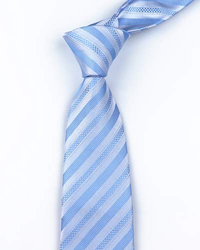 Secdtie Mens Stripe Light Blue White Jacquard Woven Silk Tie Formal Necktie TW09 - Image 3