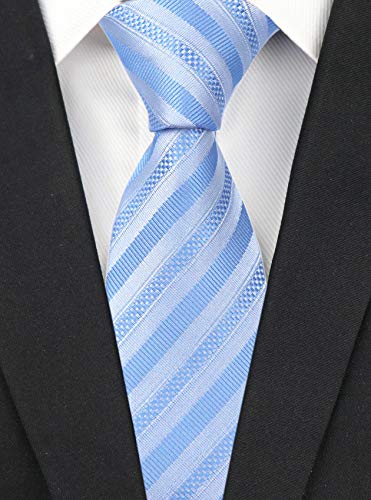 Secdtie Mens Stripe Light Blue White Jacquard Woven Silk Tie Formal Necktie TW09 - Image 2