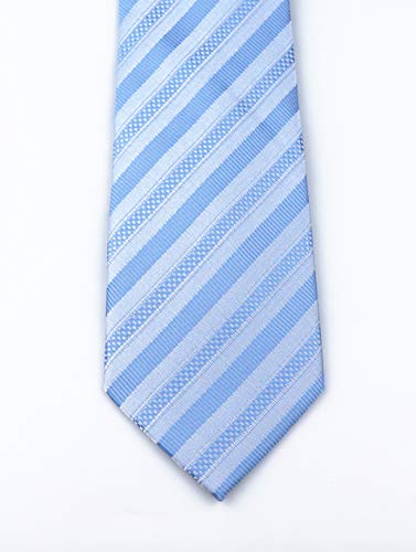 Secdtie Mens Stripe Light Blue White Jacquard Woven Silk Tie Formal Necktie TW09 - Image 4