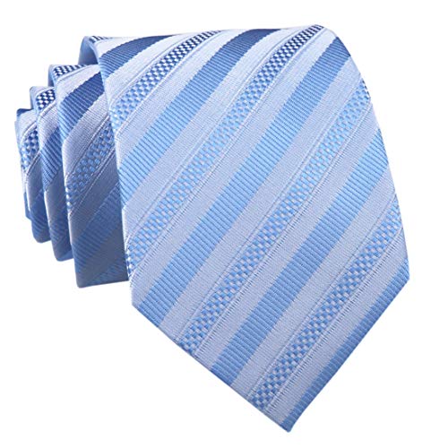 Secdtie Mens Stripe Light Blue White Jacquard Woven Silk Tie Formal Necktie TW09 - Image 5