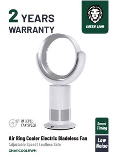 GREEN LION Air Ring Cooler Electric Bladeless Fan With Remote Control / Wide-Angle Air Supply / Adjustable Speed/ Low Carbon & Energy Saving Air Cooler Fan - White  - Image 1