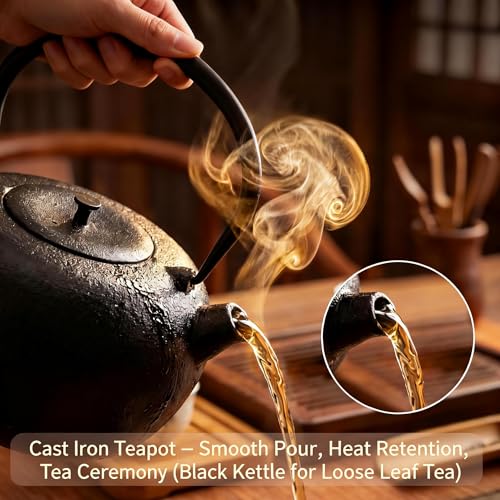 SECHUDO 67.6oz Cast Iron Teapot for Stovetop Safe, Black Chinese Tea Kettle with Stainless Steel Infuser for Loose Leaf, Heavy and Large Tea Pot for Induction Cooker, Teapot Enameled Interior - Image 3