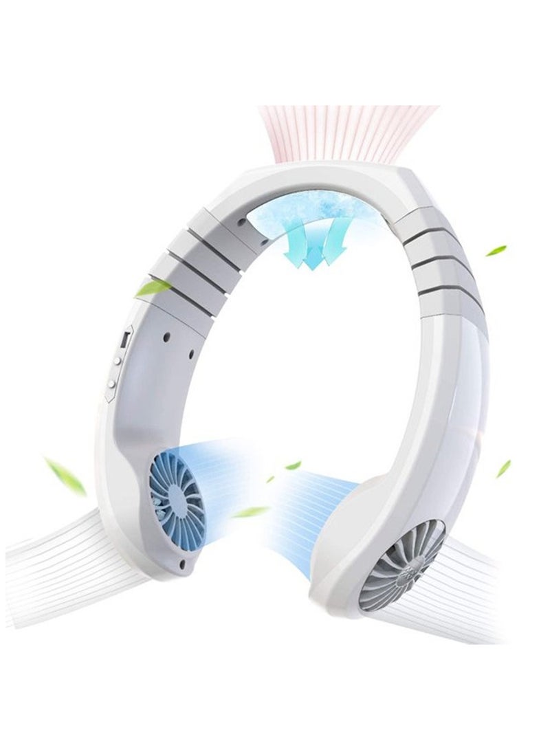 Loquat USB Hanging Neck Fan, Air Cooler USB Micro Portable 2 in 1 Air Cooler Mini Electric Air Conditioner Scarf Cooling Portable Hanging Neck Fan (White) - Image 1