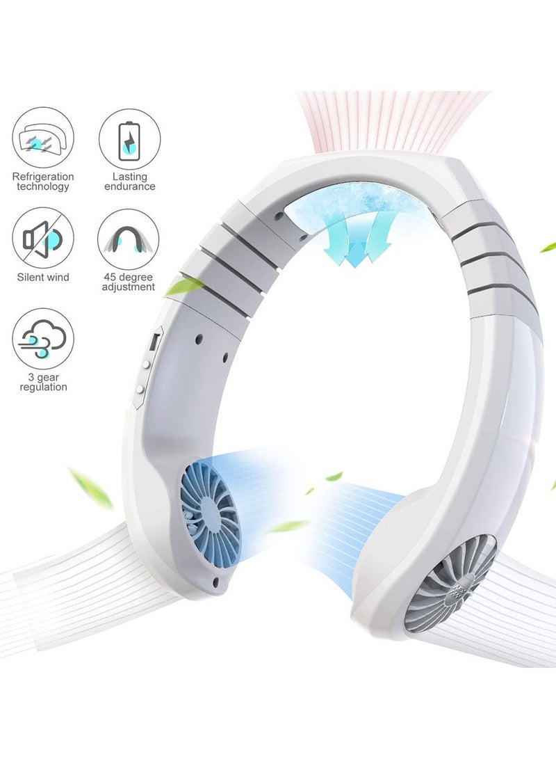 Loquat USB Hanging Neck Fan, Air Cooler USB Micro Portable 2 in 1 Air Cooler Mini Electric Air Conditioner Scarf Cooling Portable Hanging Neck Fan (White) - Image 2