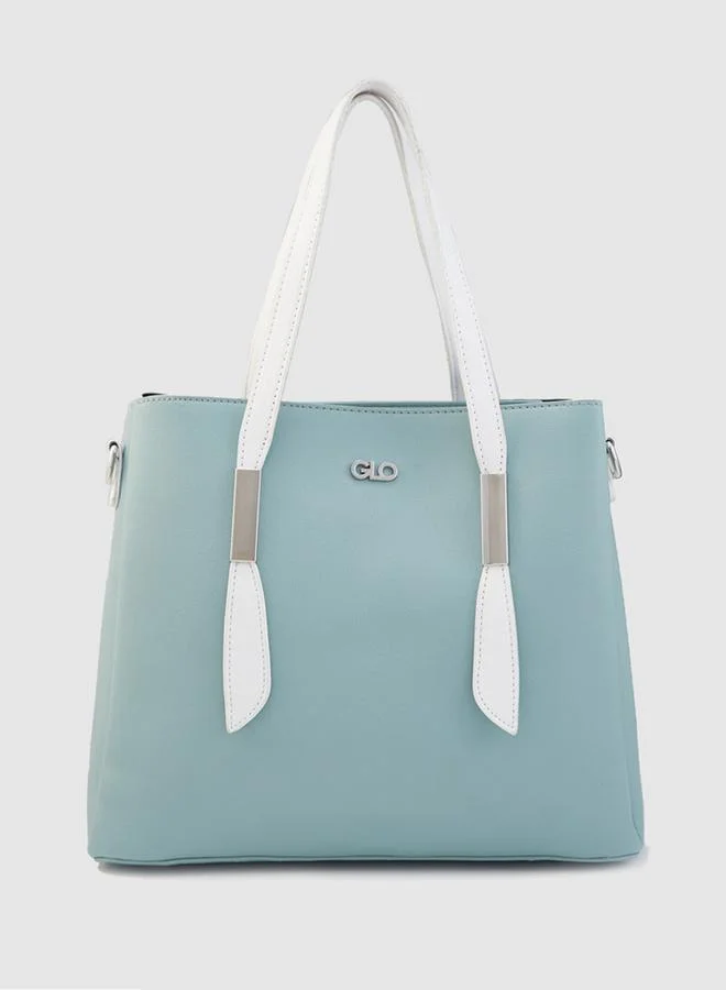 globus Blue Solid Handbag with Zip Closure