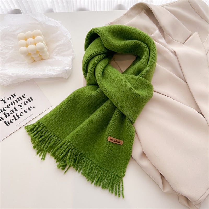 Artistic Retro Solid Color Short Whare Knitted Scarf Mid-length Shawl Scarf All-match Warm Cold-proof Autumn and Winter Women''s New Style - Image 1