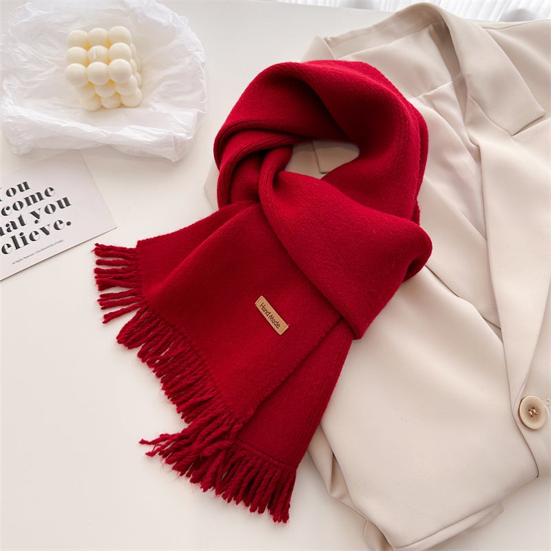 Artistic Retro Solid Color Short Whare Knitted Scarf Mid-length Shawl Scarf All-match Warm Cold-proof Autumn and Winter Women''s New Style - Image 3