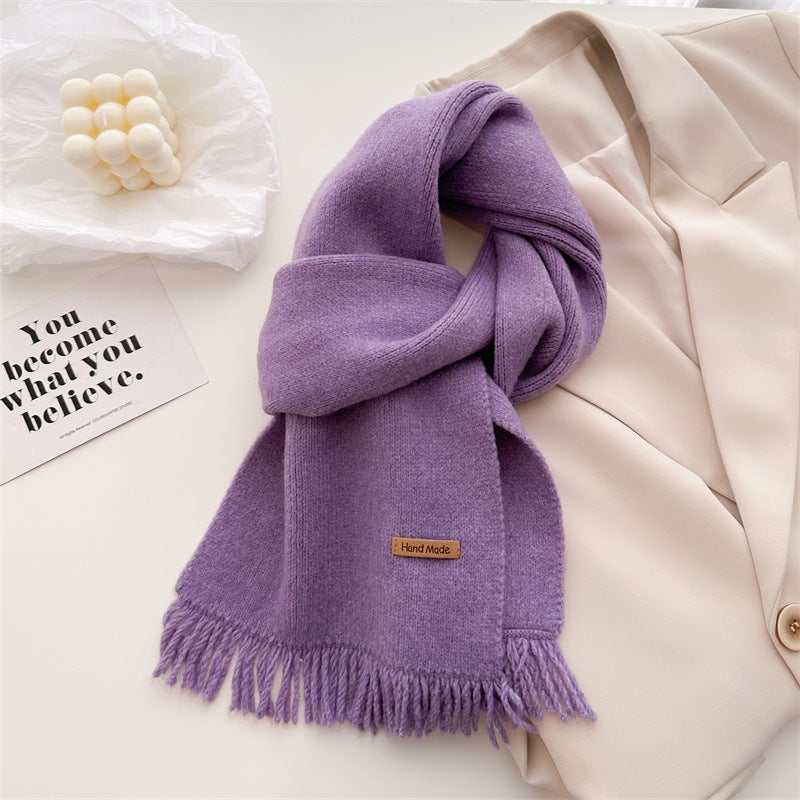 Artistic Retro Solid Color Short Whare Knitted Scarf Mid-length Shawl Scarf All-match Warm Cold-proof Autumn and Winter Women''s New Style - Image 4