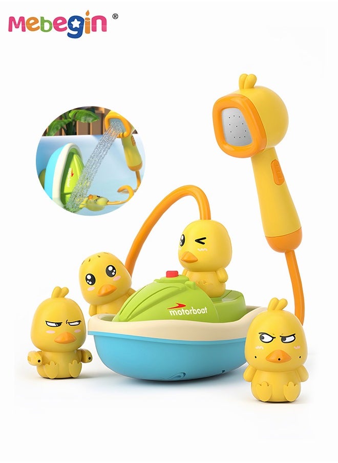 MEBEGIN - Bath Toys for Toddlers 1-3, Water Spray Rubber Ducks Baby Bathtub Toys, Electric Shower Toy Set with Boat, Hand Spray, Hose, 4 Little Ducks, Fun Bath Toys for Kids Girls Boys - Image 1