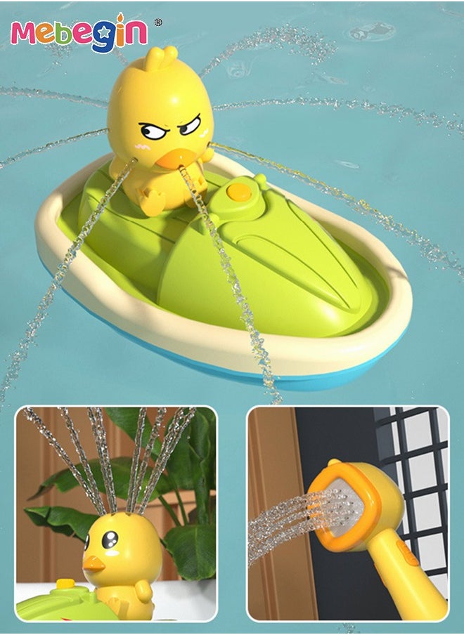 MEBEGIN - Bath Toys for Toddlers 1-3, Water Spray Rubber Ducks Baby Bathtub Toys, Electric Shower Toy Set with Boat, Hand Spray, Hose, 4 Little Ducks, Fun Bath Toys for Kids Girls Boys - Image 1