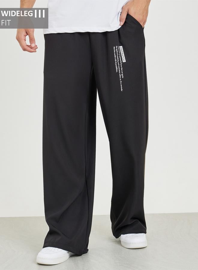 Styli Slogan Print Utility Wide Leg Pants - Image 1