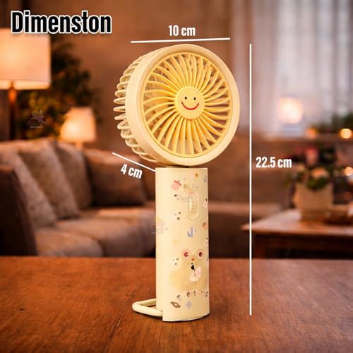 WISHKEY Portable Handheld Mini Fan Cute Dragon Print- USB/Battery Rechargeable, High-Speed Cooling for Travel, Office & Outdoor Use,Rechargeable Fan with 3 Speed Modes- Yellow - Image 4
