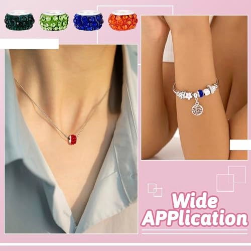 Craftdady Large Hole European Beads, Random Color Polymer Clay with Rhinestone Rondelle Slide Beads Craftdady 100Pcs Colorful Loose Bead for DIY Snake Chain Bracelet Making 5mm Big Hole - Image 4