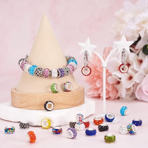 Craftdady Large Hole European Beads, Random Color Polymer Clay with Rhinestone Rondelle Slide Beads Craftdady 100Pcs Colorful Loose Bead for DIY Snake Chain Bracelet Making 5mm Big Hole - Image 3