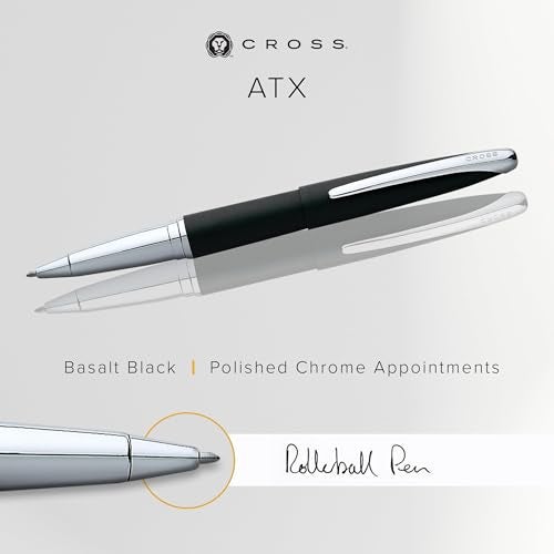 Cross ATX Luxury Basalt Black Rollerball Pen with Modern Chrome Trim – Medium Point, Smooth Ink, Presented in Premium Gift Box - Image 2