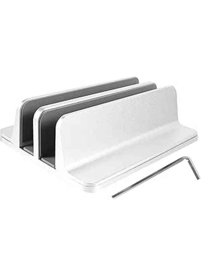Silver Aluminum Alloy Vertical Laptop Stand and Tablet Holder Portable Desk Mount - Image 1