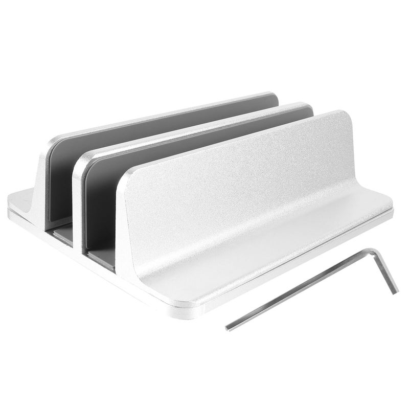 Silver Aluminum Alloy Vertical Laptop Stand and Tablet Holder Portable Desk Mount - Image 2