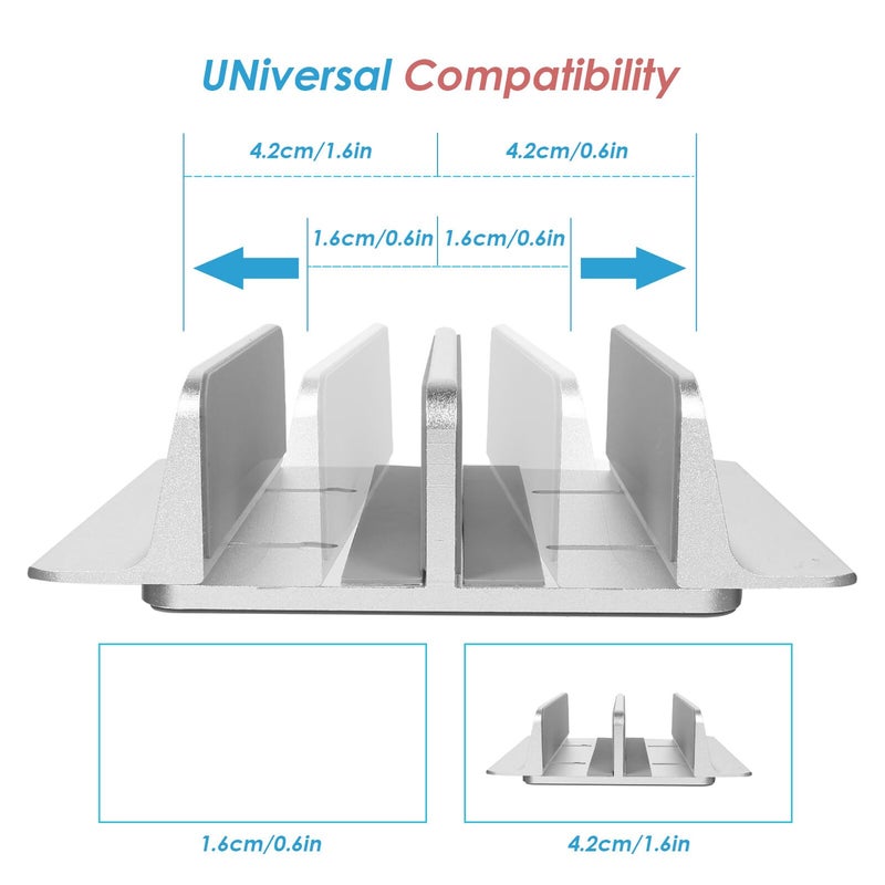 Silver Aluminum Alloy Vertical Laptop Stand and Tablet Holder Portable Desk Mount - Image 3