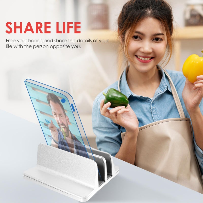 Silver Aluminum Alloy Vertical Laptop Stand and Tablet Holder Portable Desk Mount - Image 4