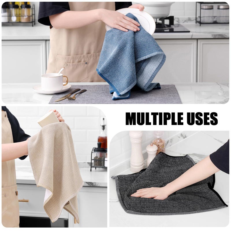 Homaxy Premium Kitchen Towels(18 x 28   6 Pack)  Large Cotton Kitchen Hand Towels  Flat and Terry Dish Towels  380 GSM Highly Absorbent Tea Towels Set with Hanging Loop  Navy Blue/Khaki/Black - Image 4