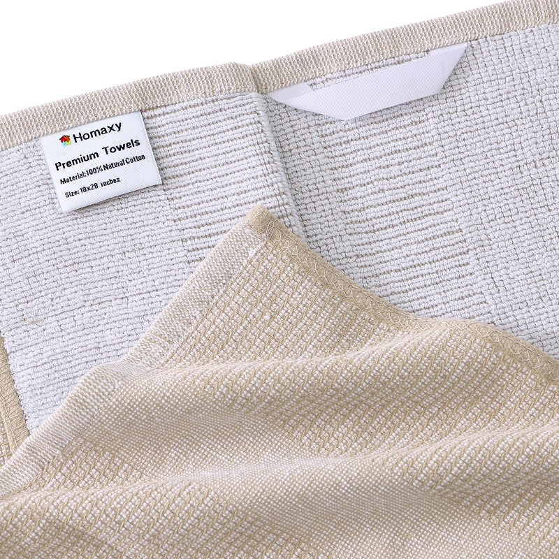 Homaxy Premium Kitchen Towels(18 x 28   6 Pack)  Large Cotton Kitchen Hand Towels  Flat and Terry Dish Towels  380 GSM Highly Absorbent Tea Towels Set with Hanging Loop  Navy Blue/Khaki/Black - Image 2