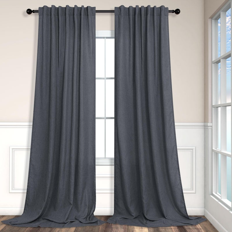 Pitalk Dark Grey Curtains 84 Inch Length 2 Panels Set for Living Room Pleated Sheer Linen Light Filtering Modern Farmhouse Thick Privacy Floor Length Curtains Drapes 84 Inches Long for Bedroom Charcoal Gray - Image 1