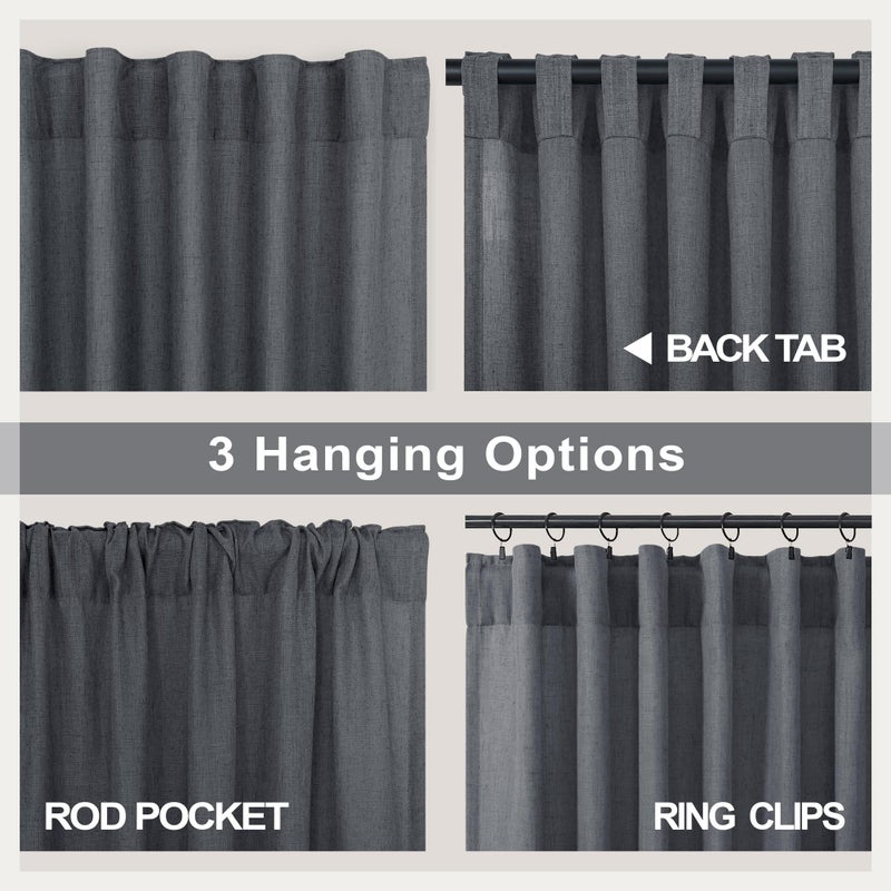 Pitalk Dark Grey Curtains 84 Inch Length 2 Panels Set for Living Room Pleated Sheer Linen Light Filtering Modern Farmhouse Thick Privacy Floor Length Curtains Drapes 84 Inches Long for Bedroom Charcoal Gray - Image 4