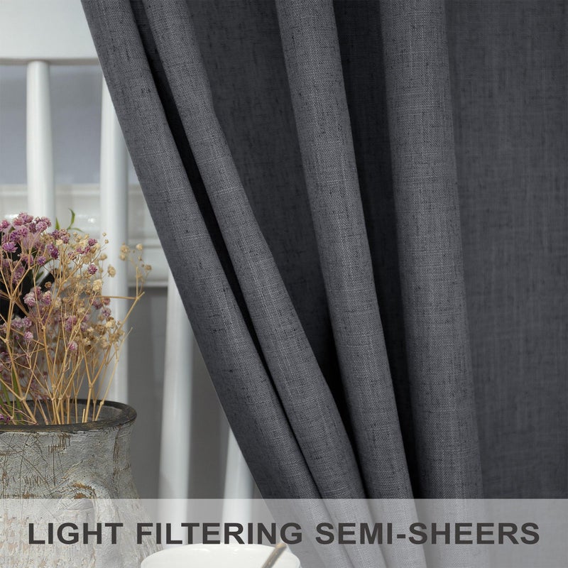 Pitalk Dark Grey Curtains 84 Inch Length 2 Panels Set for Living Room Pleated Sheer Linen Light Filtering Modern Farmhouse Thick Privacy Floor Length Curtains Drapes 84 Inches Long for Bedroom Charcoal Gray - Image 3