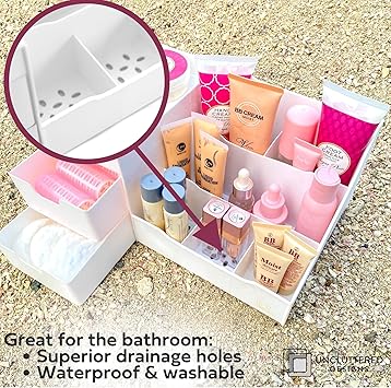 UNCLUTTERED DESIGNS Makeup Organizer With Drawers Modern Countertop Storage for Cosmetics Chic Vanity Holder for Perfume Skincare Brush Lipstick Nail Polish Organization Display White - Image 5