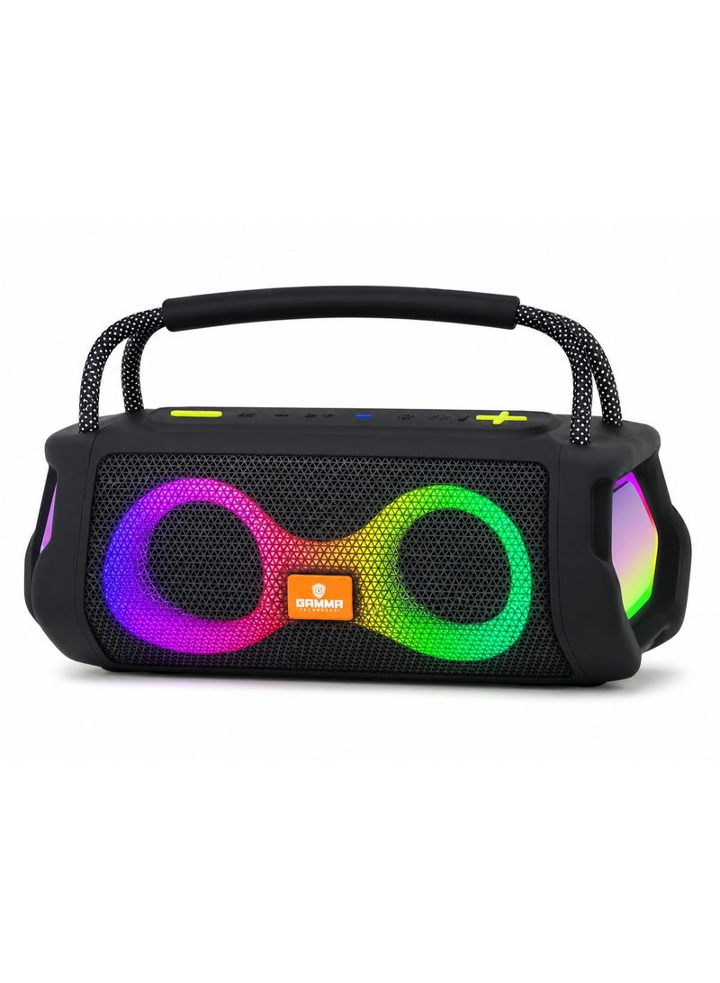 Gamma GT-712 Portable Wireless Speaker – Powerful Stereo Sound with Dual 5W Speakers, Dynamic RGB Lighting Effects, Bluetooth Wireless Audio Streaming, USB, TF Card & AUX Playback Support, Built-in 1800mAh Rechargeable Battery, Up to 3 Hours Playtime, Durable ABS Construction, Convenient Carry Handle, Ideal for Home, Travel, Outdoor Parties & Everyday Entertainment – Blue - Image 1