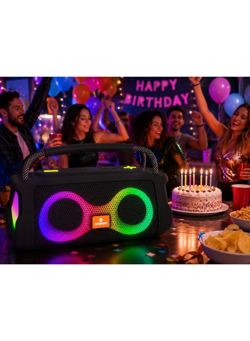 Gamma GT-712 Portable Wireless Speaker – Powerful Stereo Sound with Dual 5W Speakers, Dynamic RGB Lighting Effects, Bluetooth Wireless Audio Streaming, USB, TF Card & AUX Playback Support, Built-in 1800mAh Rechargeable Battery, Up to 3 Hours Playtime, Durable ABS Construction, Convenient Carry Handle, Ideal for Home, Travel, Outdoor Parties & Everyday Entertainment – Blue - Image 3