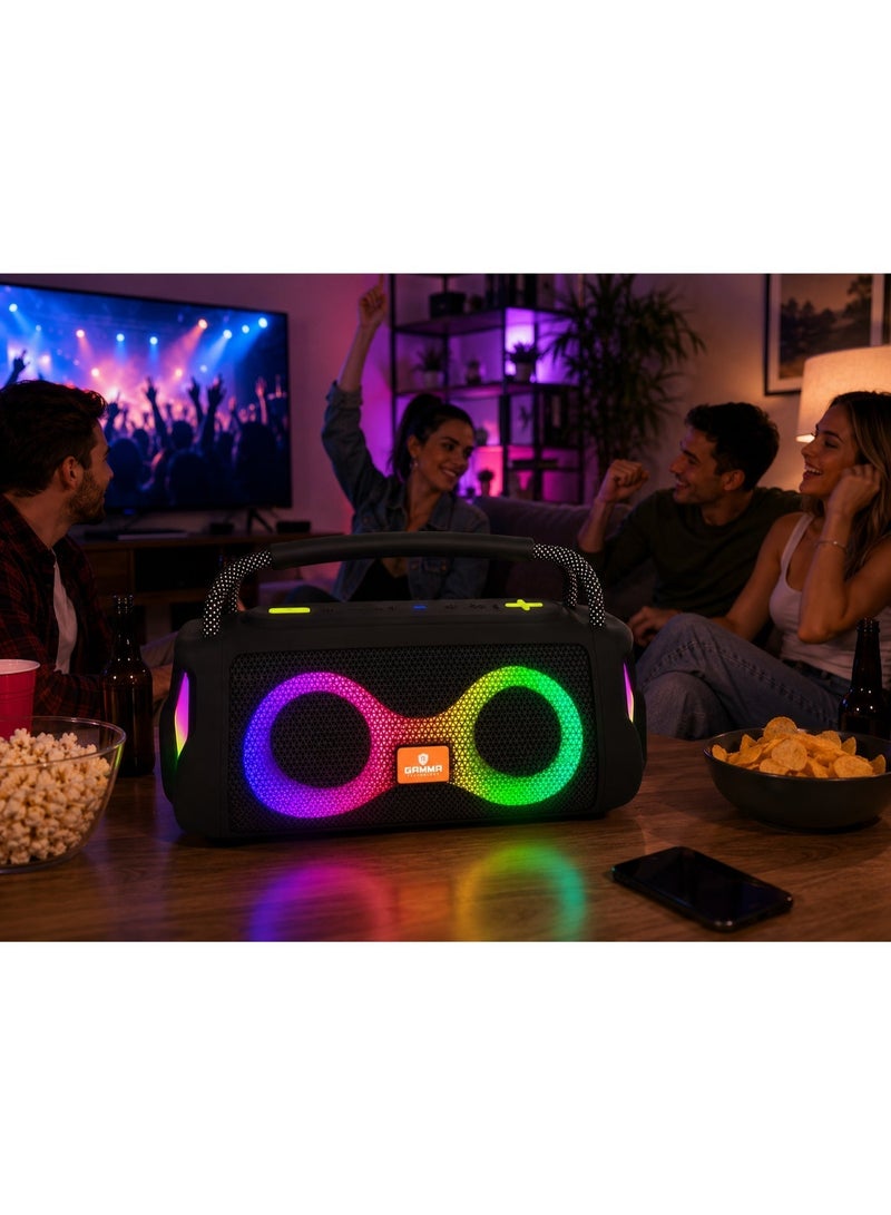 Gamma GT-712 Portable Wireless Speaker – Powerful Stereo Sound with Dual 5W Speakers, Dynamic RGB Lighting Effects, Bluetooth Wireless Audio Streaming, USB, TF Card & AUX Playback Support, Built-in 1800mAh Rechargeable Battery, Up to 3 Hours Playtime, Durable ABS Construction, Convenient Carry Handle, Ideal for Home, Travel, Outdoor Parties & Everyday Entertainment – Blue - Image 4
