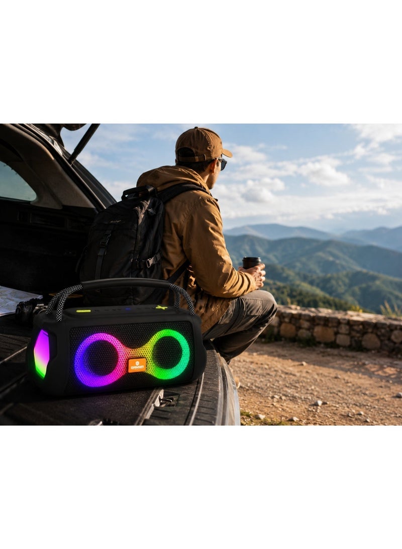 Gamma GT-712 Portable Wireless Speaker – Powerful Stereo Sound with Dual 5W Speakers, Dynamic RGB Lighting Effects, Bluetooth Wireless Audio Streaming, USB, TF Card & AUX Playback Support, Built-in 1800mAh Rechargeable Battery, Up to 3 Hours Playtime, Durable ABS Construction, Convenient Carry Handle, Ideal for Home, Travel, Outdoor Parties & Everyday Entertainment – Blue - Image 5
