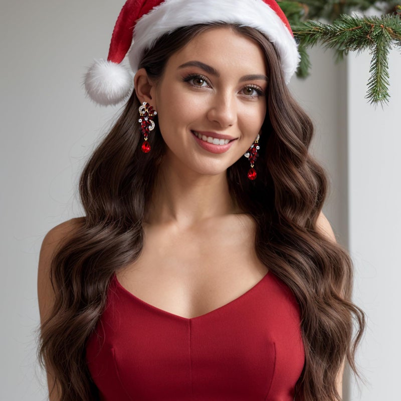 BriLove Wedding Bridal Clip-On Earrings for Women Bohemian Boho Crystal Flower Chandelier Teardrop Bling Long Dangle Jewelry for Party Prom Ruby Color Gold-Toned - Image 2