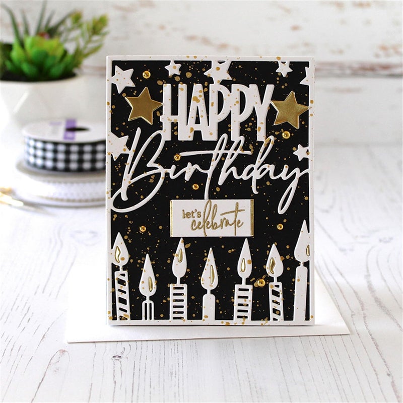 Ammsochy Cutting Dies 3D Background Frame Metal Stencils Scrapbooking Tools Diy Craft Carbon Steel Embossing Template For Paper Card Making Album Arts Supplies (Frame F-Happy Birthday 11.1X14.3Cm) - Image 4
