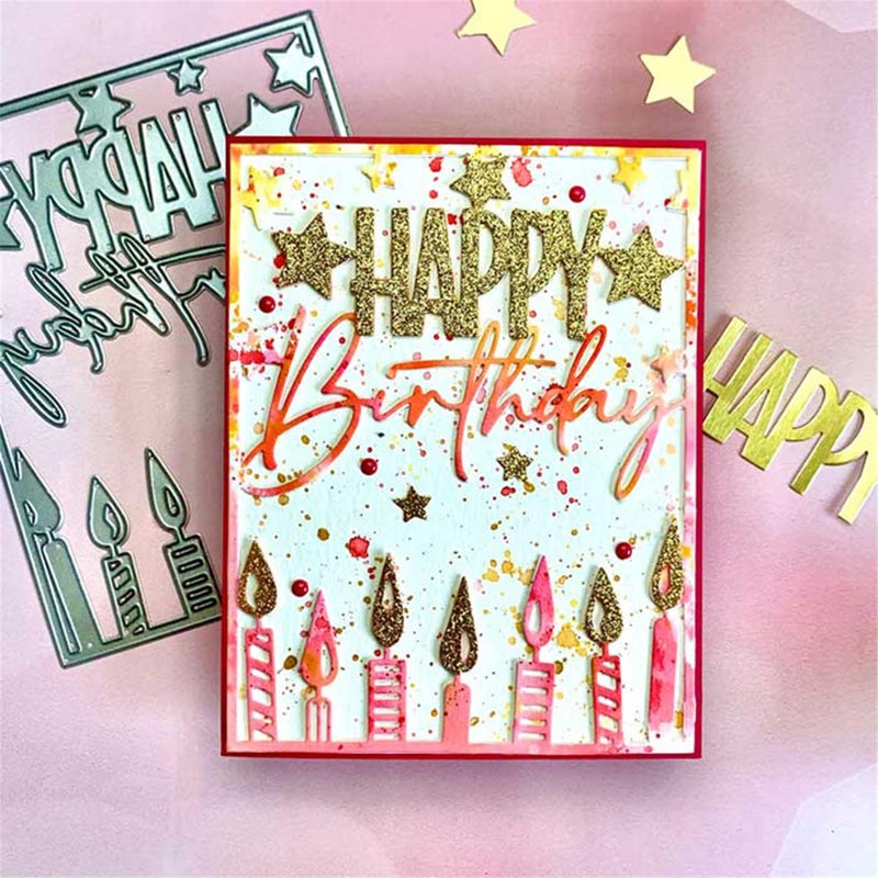 Ammsochy Cutting Dies 3D Background Frame Metal Stencils Scrapbooking Tools Diy Craft Carbon Steel Embossing Template For Paper Card Making Album Arts Supplies (Frame F-Happy Birthday 11.1X14.3Cm) - Image 3
