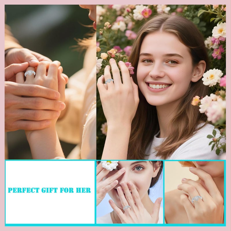 Luckilemon Moissanite Adjustable Engagement Ring, Promise Eternity Ring for Women,Wedding Rings,Jewelry Gift,Friendship Promise Fashion Jewelry Valentine Gifts for Women - Image 5
