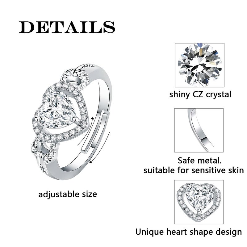 Luckilemon Moissanite Adjustable Engagement Ring, Promise Eternity Ring for Women,Wedding Rings,Jewelry Gift,Friendship Promise Fashion Jewelry Valentine Gifts for Women - Image 4