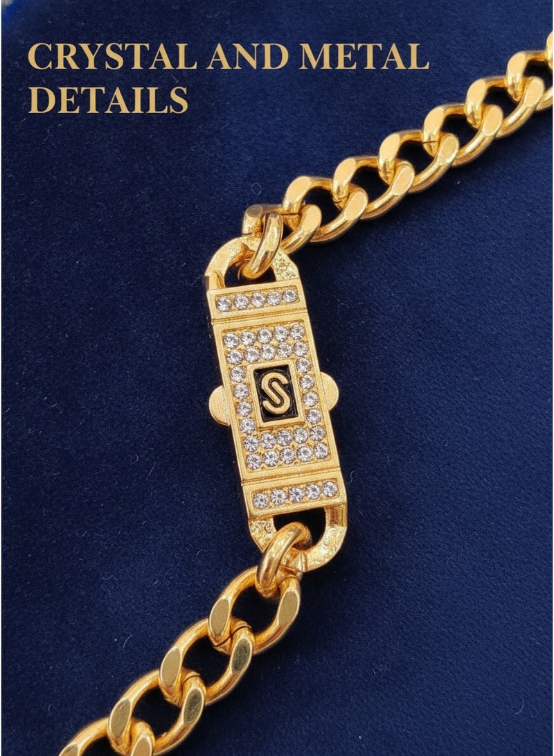 Black S-shaped Cuban chain jewelry 4-piece set with diamonds, necklace, bracelet, earrings, ring, 4-piece set gift box - Image 5