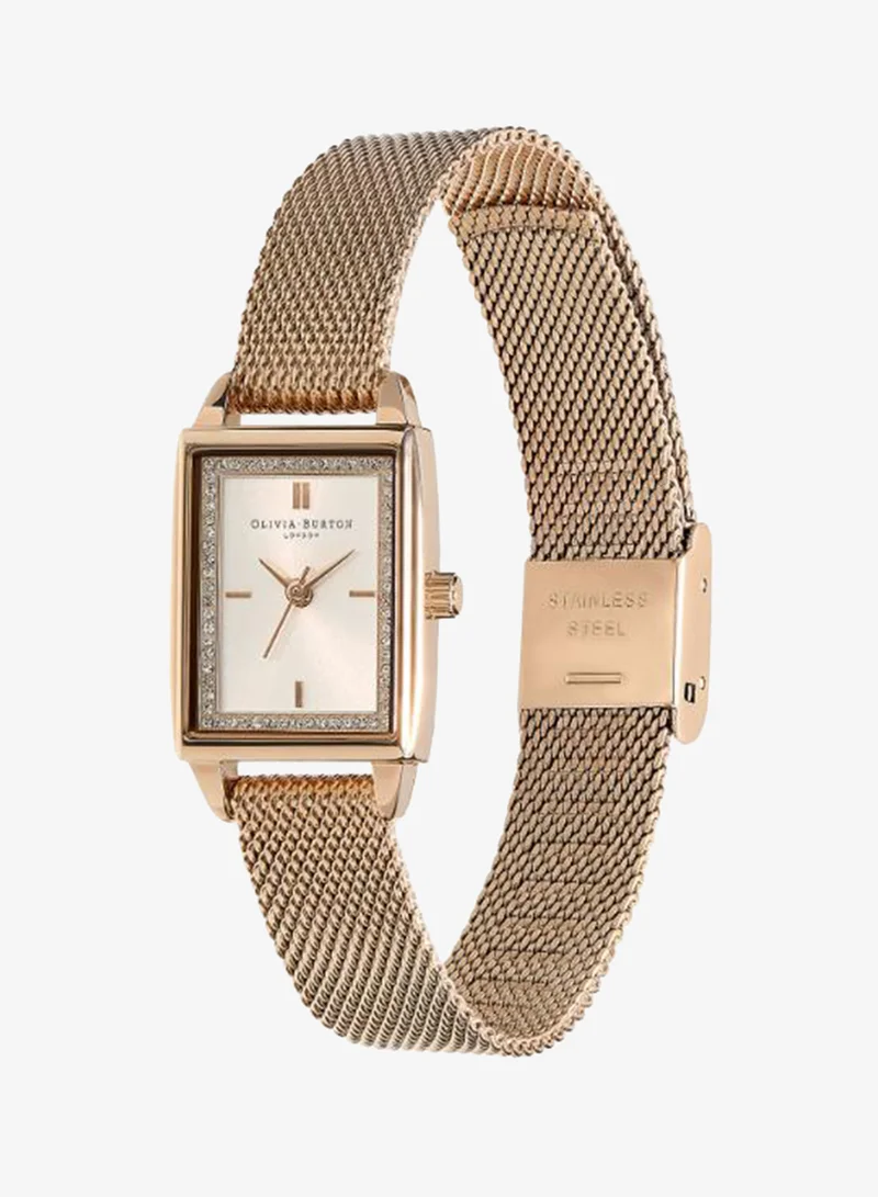 Olivia Burton Women's Quartz Watch, White Dial, Rose Gold Stainless Steel Strap