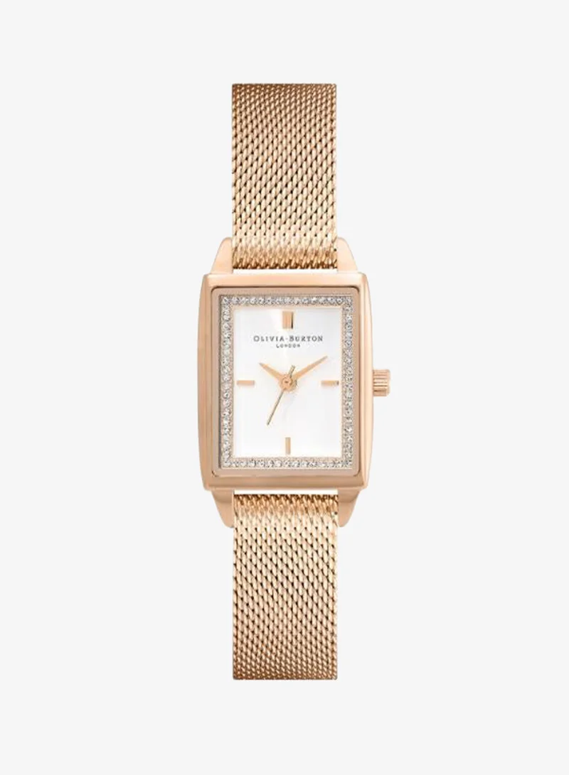 Olivia Burton Women's Quartz Watch, White Dial, Rose Gold Stainless Steel Strap