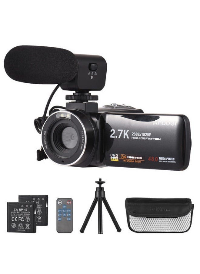 Generic English Version Of HD Camera DV-F3M Machine HD Digital Camera 48 Million Pixels HD 1080P-Body Color:Standard Black English Version + Microphone + Battery (2 Batteries In Total) + Tripod  - Image 1